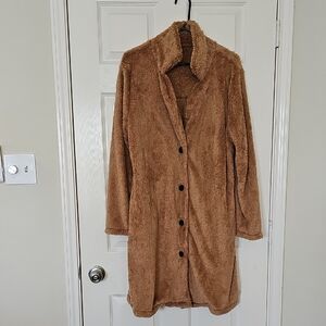 Women's Long Y2K Casual  Button Up Teddy Coat Large Camel
